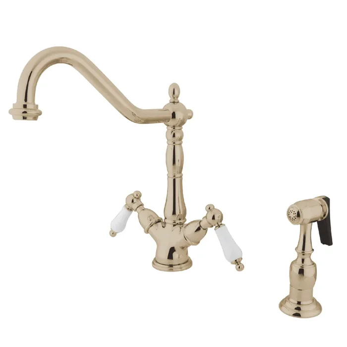 Heritage KS1236PLBS Two-Handle 2-or-4 Hole Kitchen Faucet with Brass Sprayer, Polished Nickel