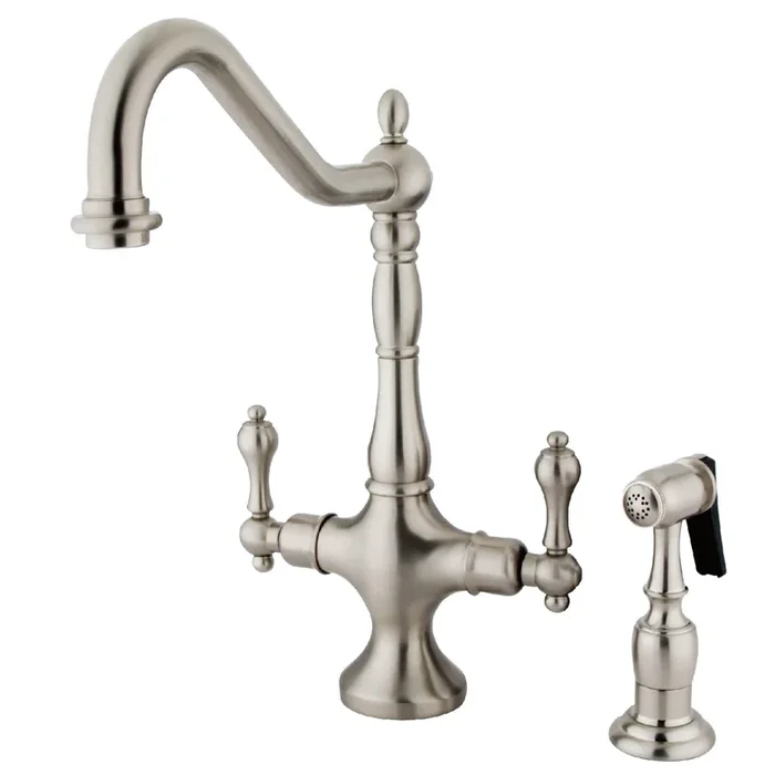 Heritage KS1778ALBS Two-Handle 2-Hole Kitchen Faucet with Brass Sprayer, Brushed Nickel