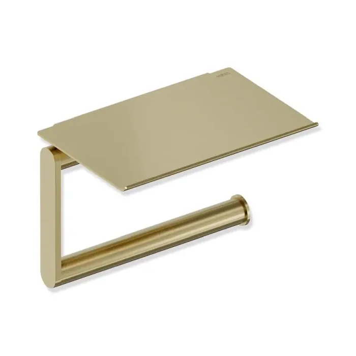 HEWI Metallics Wall Mounted Toilet Roll Holder With Shelf – Brushed Brass