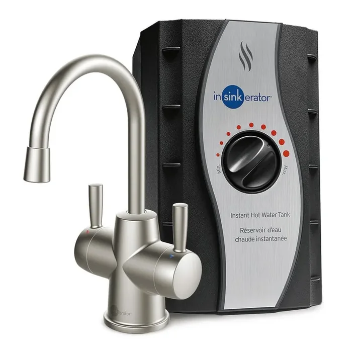 HOT250 Instant Hot and Cold Water Dispenser, 2-Handle 8.21 in. Water Faucet in Satin Nickel with Tank, HC250SN-SS