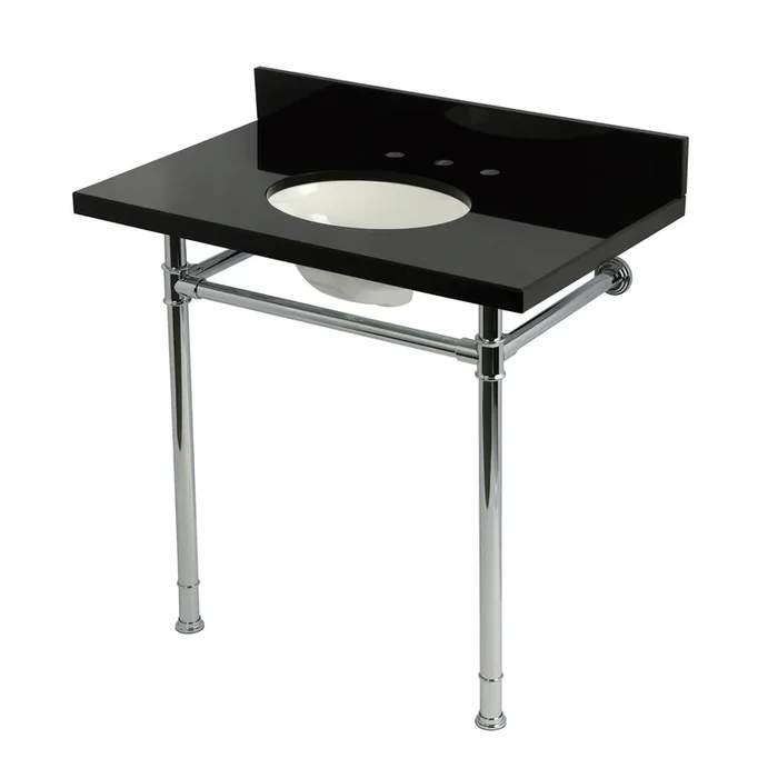 Imperial KVPK36228K381 36-Inch Black Granite Console Sink with Stainless Steel Legs (8-Inch, 3-Hole), Black Granite/Polished Chrome