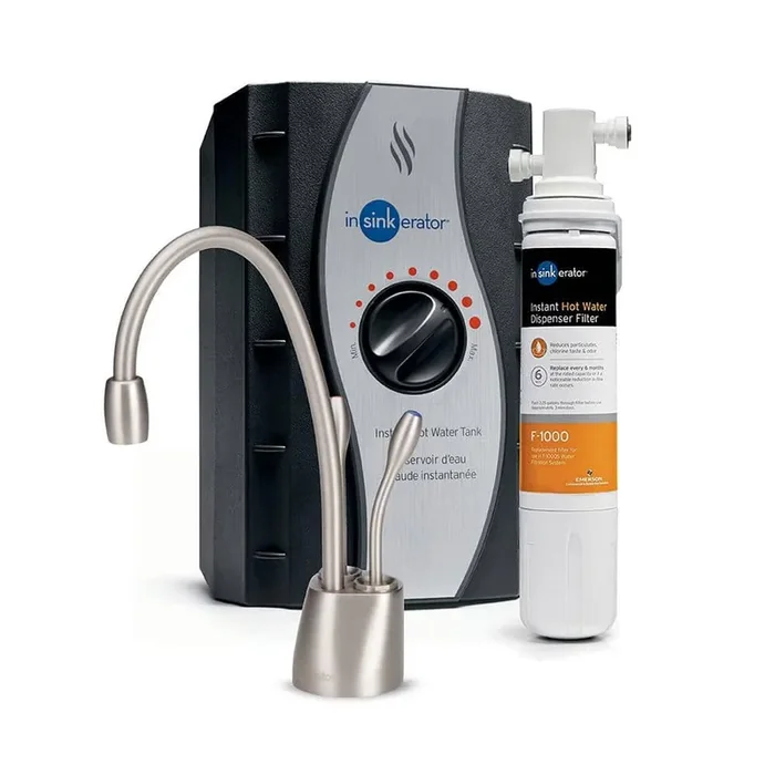 Indulge Contemporary Instant Hot & Cold Water Dispenser w/ Standard Filtration & 2-Handle 8.4 in. Faucet in Satin Nickel