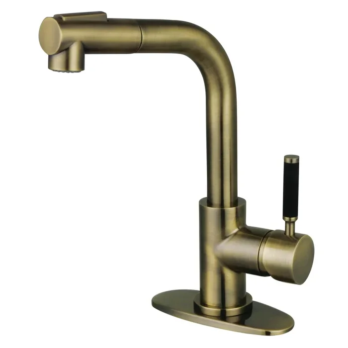 Kaiser LS241DKLAB Single-Handle 1-Hole Deck Mount Pull-Out Sprayer Bar Faucet, Antique Brass