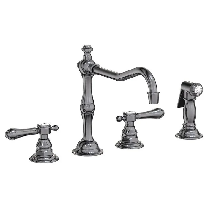 Kitchen Faucet Chesterfield 8 to 20 Inch Spread 2 Lever ADA Midnight Chrome Pull Out Sidespray Spout Height 5-5/9 Inch Spout Reach 9-1/2 Inch 1.8 Gallons per Minute