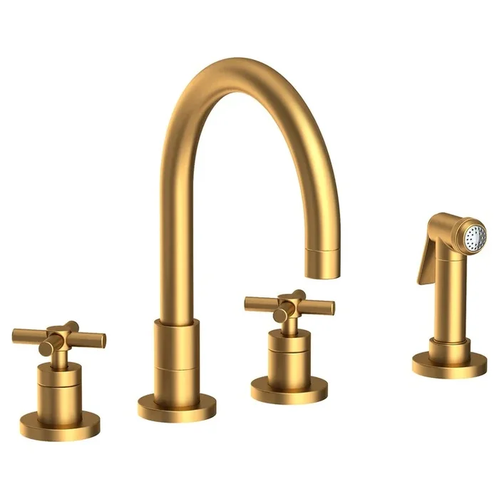 Kitchen Faucet East Linear 8 to 20 Inch Spread 2 Cross ADA Satin Bronze PVD Pull Out Sidespray Spout Height 5-5/7 Inch Spout Reach 7-7/8 Inch 1.8 Gallons per Minute