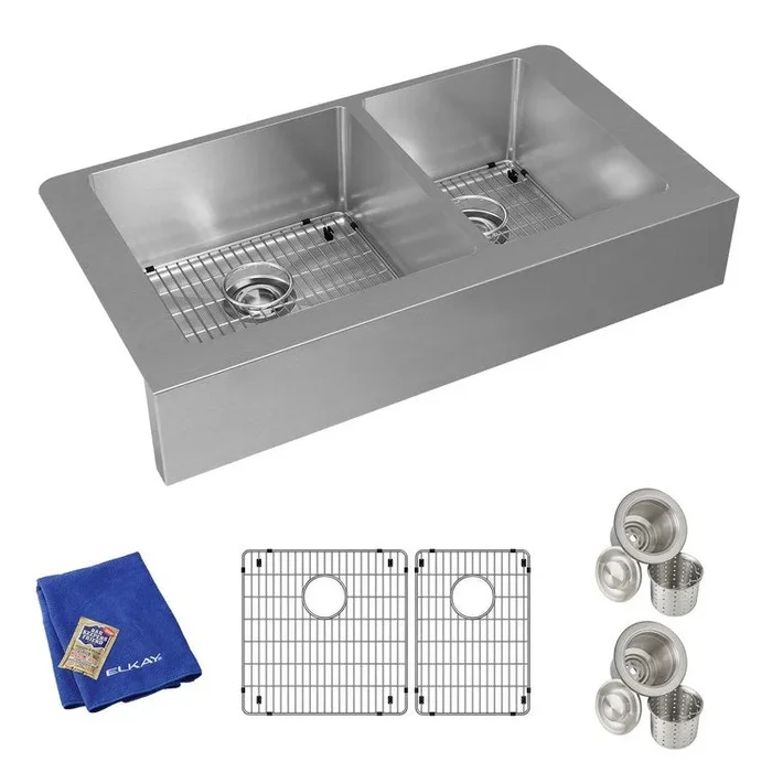 Kitchen Sink Crosstown 36 x 20.25 Inch Double Bowl 60/40 Kit Polished Satin Farmhouse