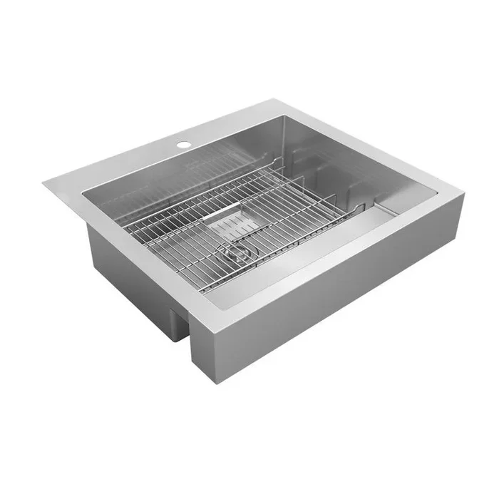 Kitchen Sink Dart Canyon 30 x 27.25 Inch Single Bowl Workstation ADA Polished Satin Farmhouse Rectangle Drain Location Rear Center Depth 9-2/3 Inch Full Spray Sides and Bottom with Sides and Bottom Pads Work Shelf