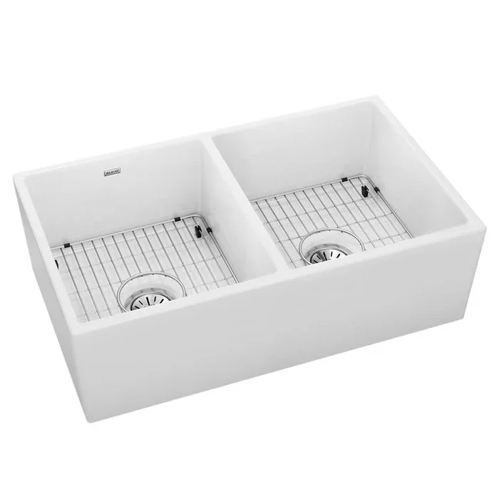 Kitchen Sink Fireclay 33 x 20 Inch Double Bowl Equal Kit Apron Front White Farmhouse Drain Location Center