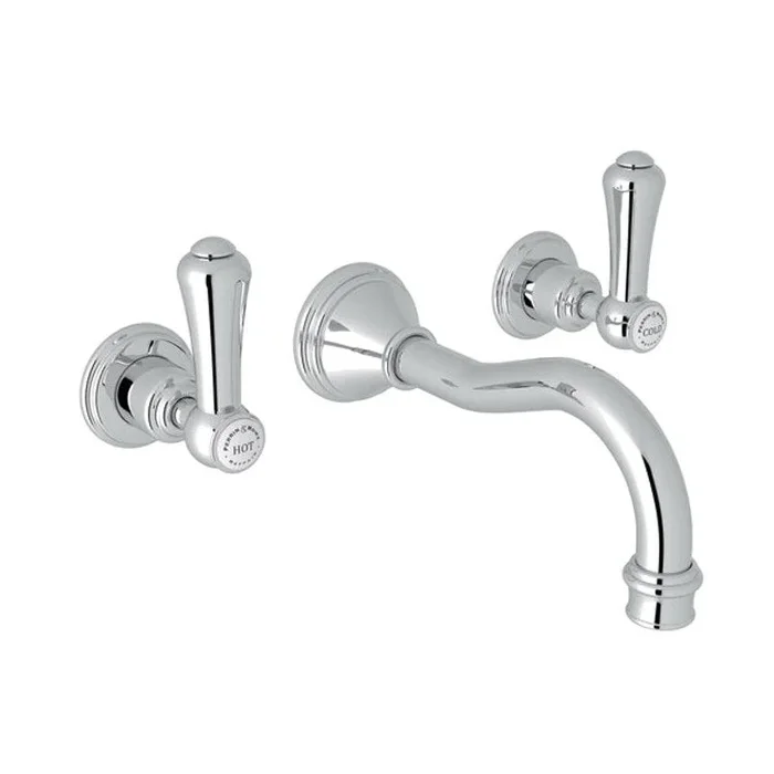 Lavatory Faucet Georgian Era Wall Mount 2 Porcelain Cap Lever Polished Chrome 1.2 Gallons per Minute