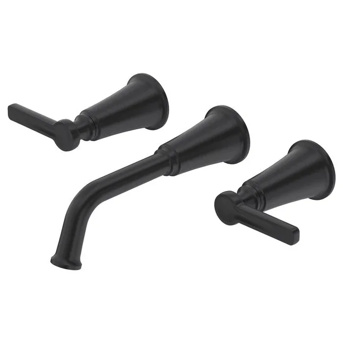 Lavatory Faucet Momenti Widespread 8 Inch Spread 3 Lever ADA Watersense Black 1.2 Gallons per Minute Wall Mount Less Drain 3 Hole