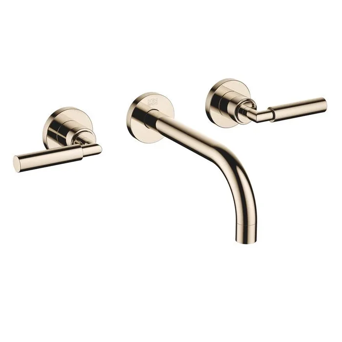 Lavatory Faucet TARA Wall Mount Mixer 2 Lever ADA WaterSense Champagne 1.2 Gallons per Minute Less Drain 3 Hole