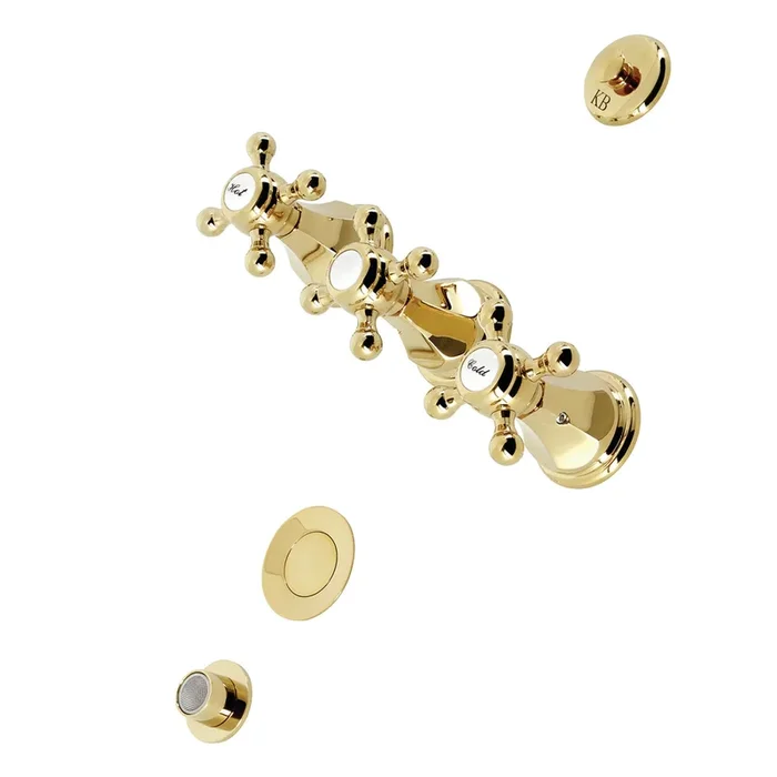 Metropolitan KB322BX Three-Handle Deck Mount Vertical Spray Bidet Faucet with Brass Pop-Up, Polished Brass