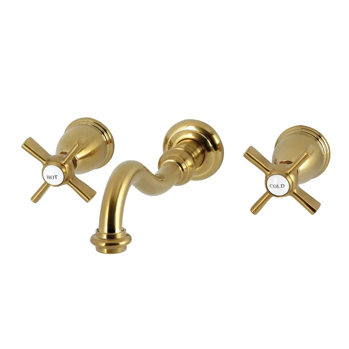 Millennium KS3127ZX Double-Handle 3-Hole Wall Mount Bathroom Faucet, Brushed Brass