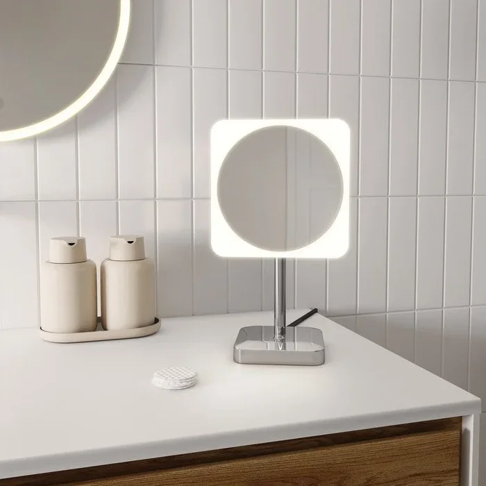 Mirror Vizo 8 Inch Chrome Freestanding LED Makeup with Square Frame Round