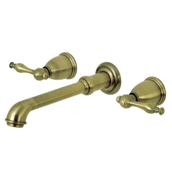 Naples KS7123NL Double-Handle 3-Hole Wall Mount Bathroom Faucet, Antique Brass