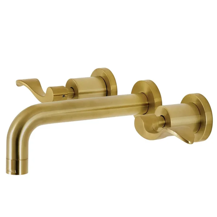 NuWave KS8127DFL Double-Handle 3-Hole Wall Mount Bathroom Faucet, Brushed Brass