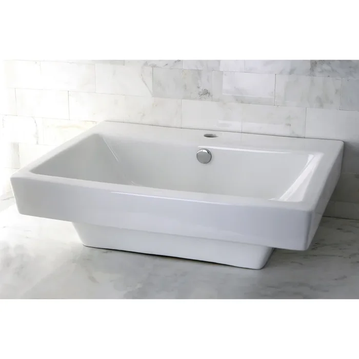 Plaza EV4024 24-Inch Ceramic Rectangular Semi-Recessed Vessel Sink, White
