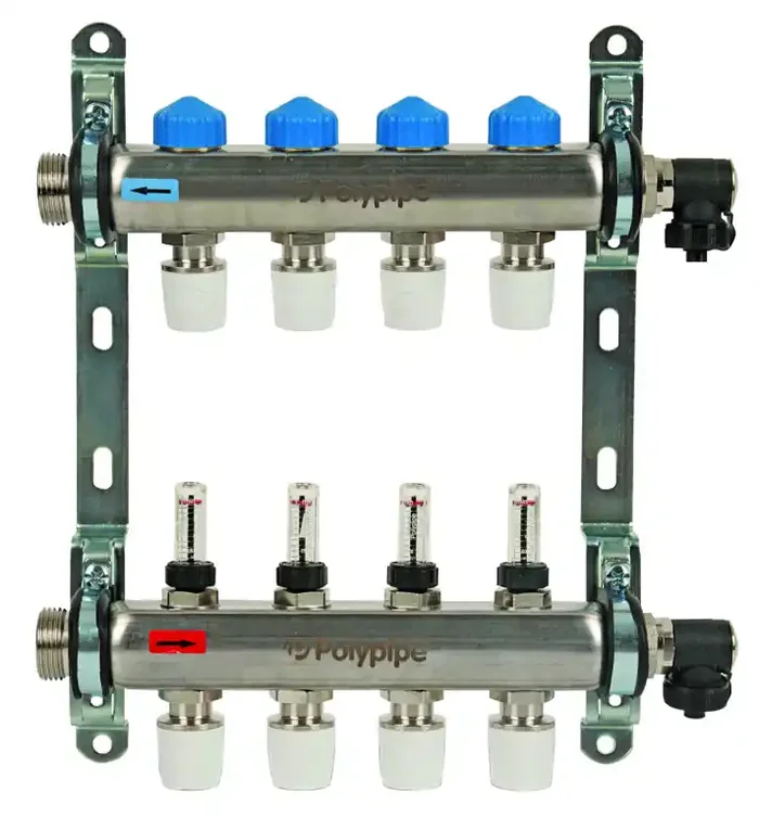 POLYPIPE Underfloor Heating Manifold, Stainless Steel, 15mm, 11 Port