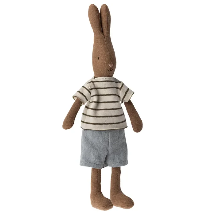 Rabbit Size 1, Chocolate Brown – Striped Blouse and Shorts