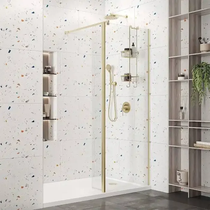 Roman Haven 8mm Select 600mm Wetroom Corner Panel Brushed Brass