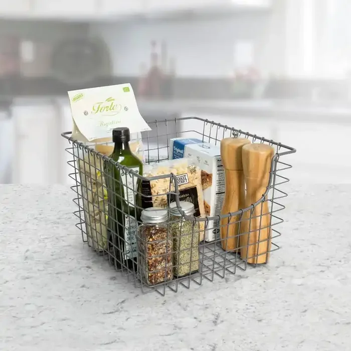 Scoop 13 in. D x 12 in. W x 8 in. H Medium Industrial Gray Steel Wire Storage Bin Basket Organizer