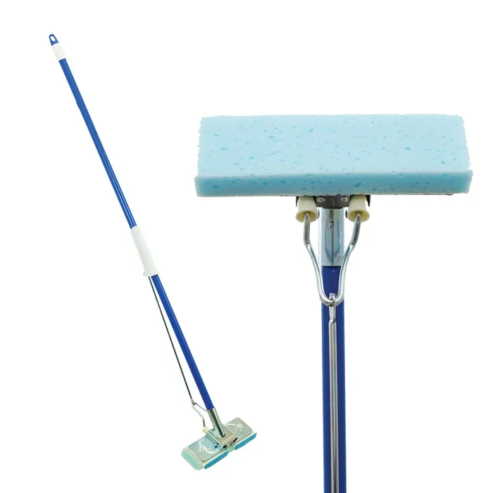 SqueezeMatic Butterfly Sponge Mop, 9″ Wide Head and 48″ Long Steel Handle, comparable to Quickie Automatic Sponge Mop Type S