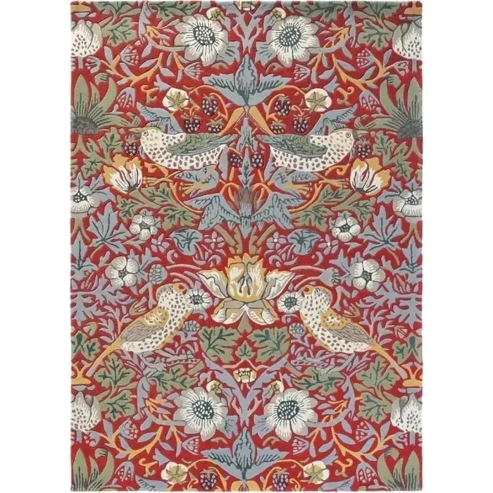 Strawberry Thief Crimson Rug Morris and Co