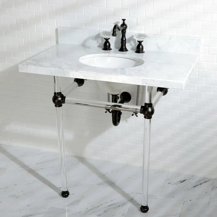Templeton KVPB36MA5 36-Inch Carrara Marble Vanity Top with Acrylic Legs (8-Inch, 3-Hole), Carrara Marble White/Oil Rubbed Bronze
