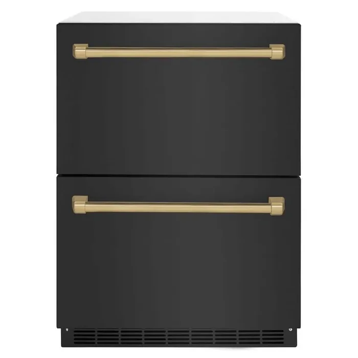 Touchstone 24 in. 4.6 cu. ft. Drawer Refrigerator with Black Stainless Steel Doors and Champagne Bronze Handles