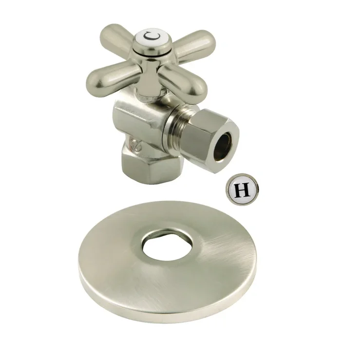 Vintage CC33108XK 3/8-Inch FIP x 3/8-Inch O.D. Comp Quarter-Turn Angle Shut-Off Valve with Flange, Brushed Nickel
