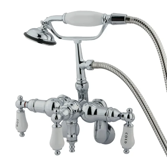 Vintage CC424T1 Three-Handle 2-Hole Tub Wall Mount Clawfoot Tub Faucet with Hand Shower, Polished Chrome