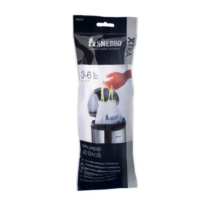 Waste Bin Liner 40 Bags White Plastic 1 to 1-1/2 Gallon Capacity